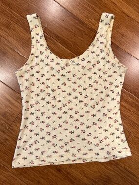 The Limited Cream Ribbed Floral Tank Top